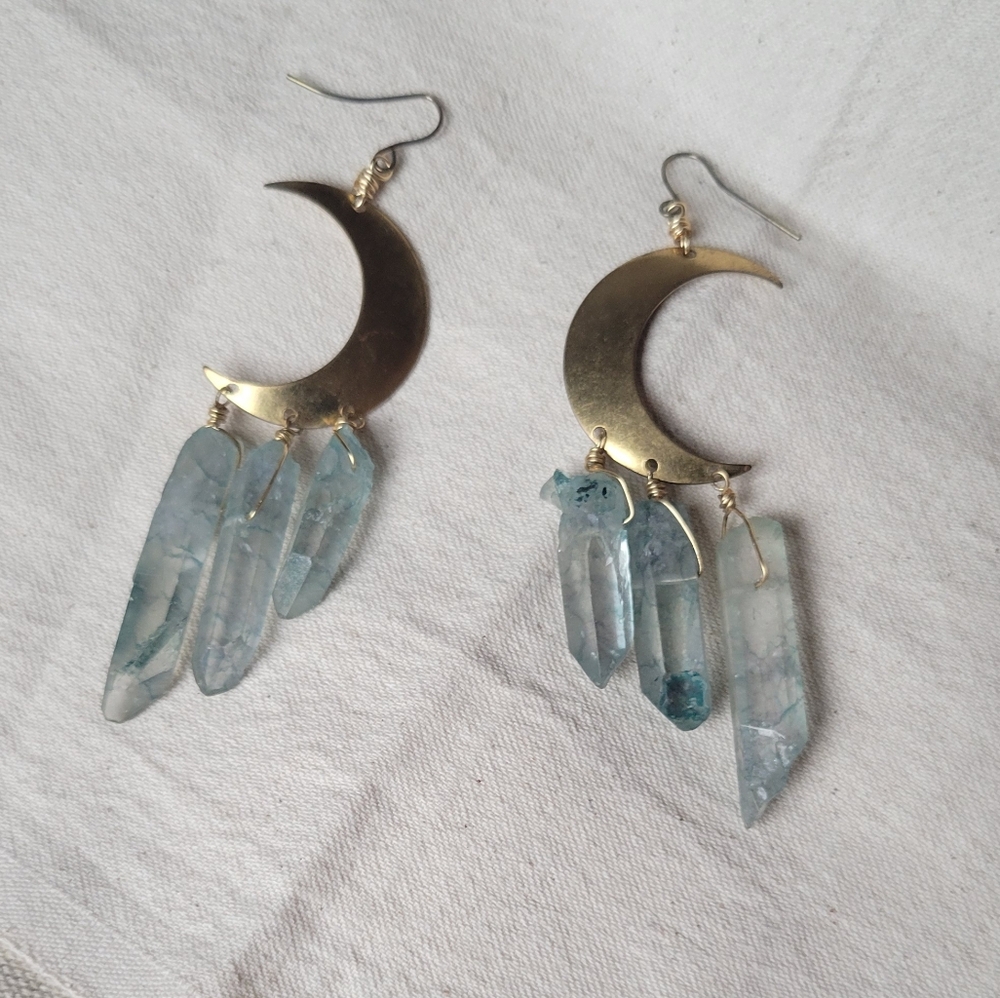Handmade Moon Crystal Dangle Earrings